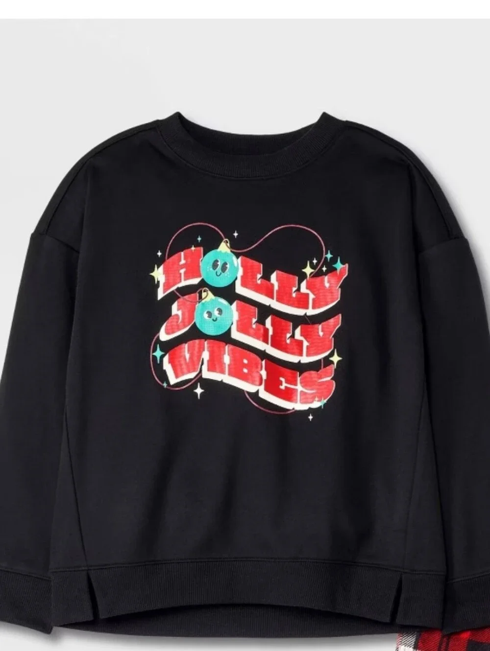 Girls' Christmas 'Holly Vibes' Long Sleeve Sweatshirt Pajama Top - Art Class - L